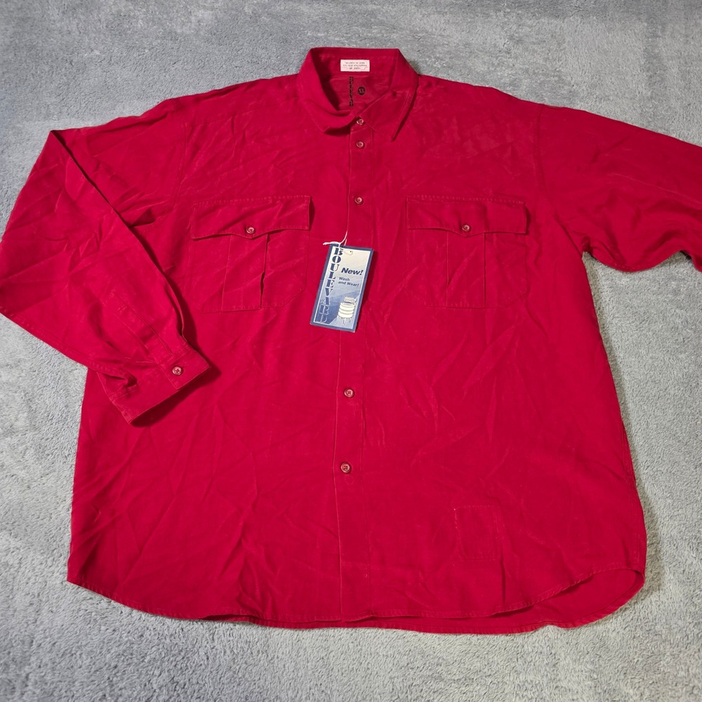 Boulevard Mens XL Shirt Red Silk Cotton Blend Long Sleeve Button Up Utility 225